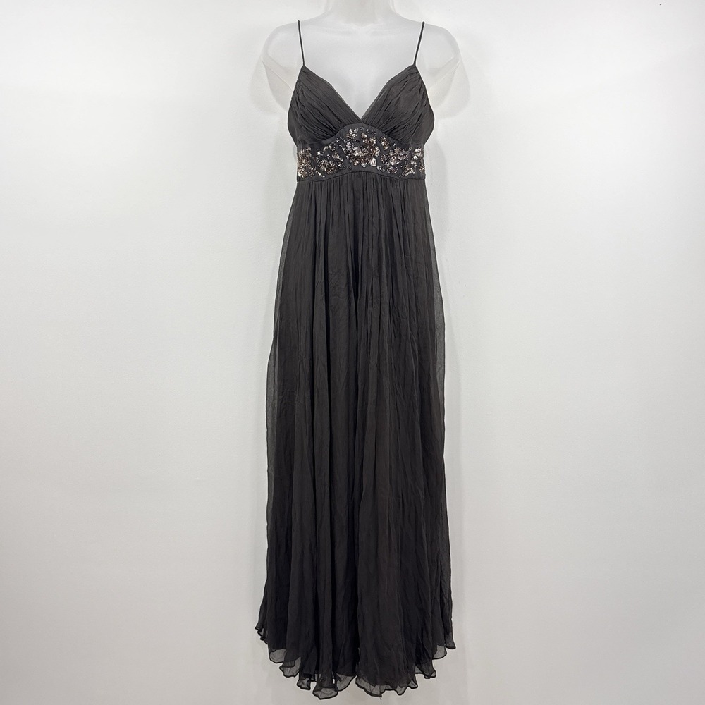 VTG Y2K BCBGMaxazria 100% Silk Dress 4 Brown Forest Fairy Babydoll Whimsigoth